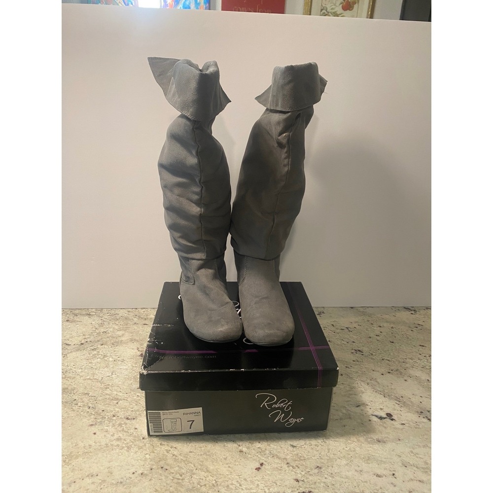 Robert Wayne  Womens Gray Suede Slouchy Tall Boots Size 7